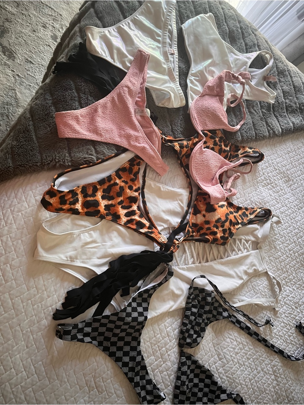 Mixed Bikini Set Bundle - Pink, White, Black, Leopard 6 bathing suits S/M